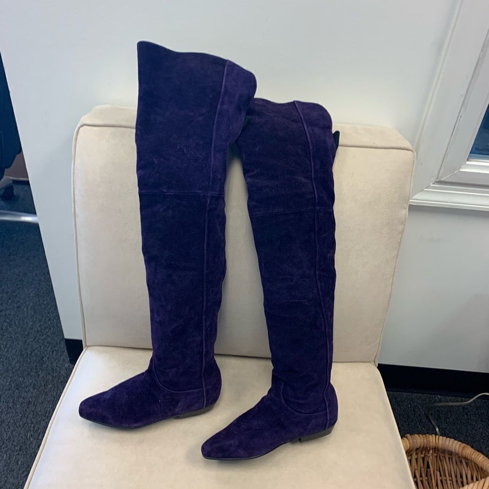 Purple Suede  Fold Over Flat Boots sz 6 New